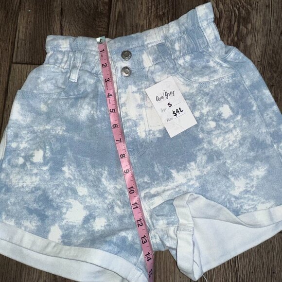 Blue White Tie Die Paperbag Denim Shorts - Picture 11 of 15